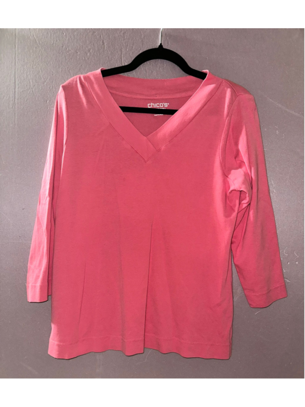 Women's Chico's Pima Cotton V-Neck Long Sleeve Tee Pink Size M